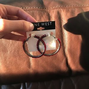 Nine West Red Rhinestone Hoops